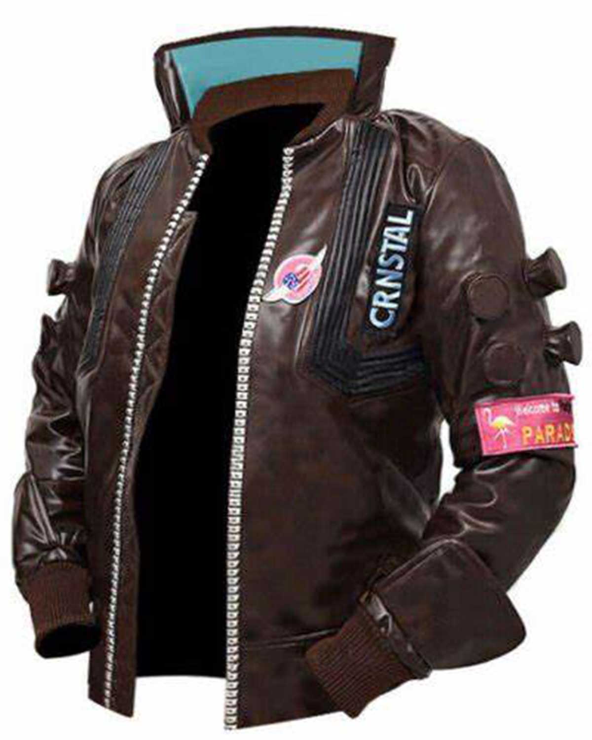Mens Cyberpunk 2077 Brown Bomber Leather Jacket | Elite Jacket