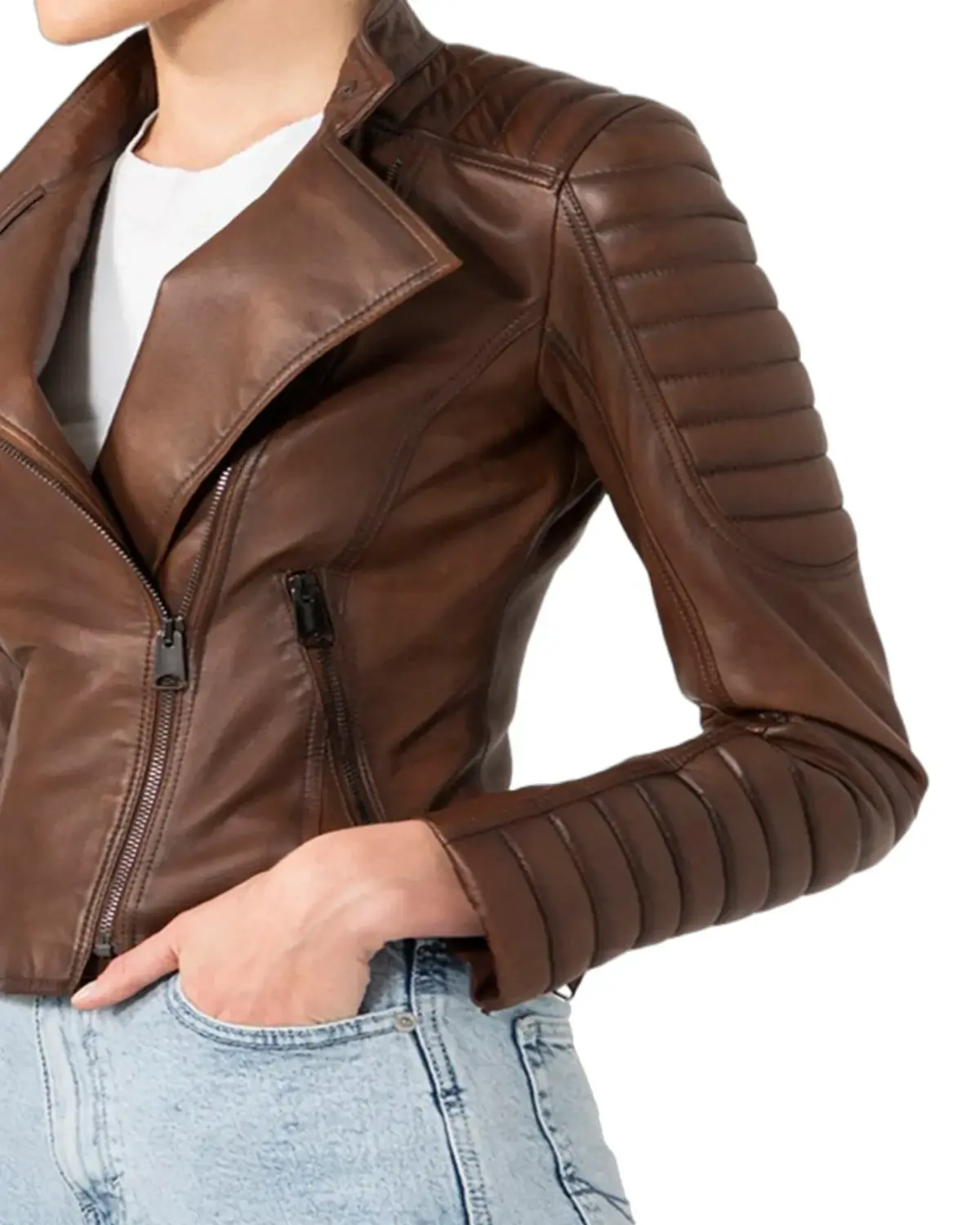 Womens Quilted Brown Biker Leather Jacket | Elite Jacket