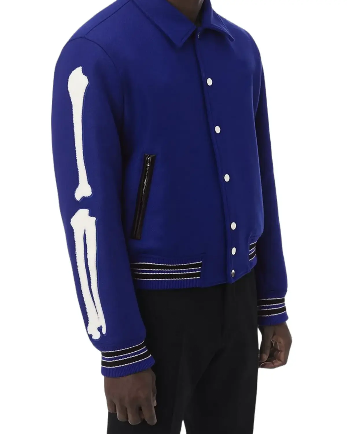 Mens Royal Blue Bone Design Varsity Jacket | Elite