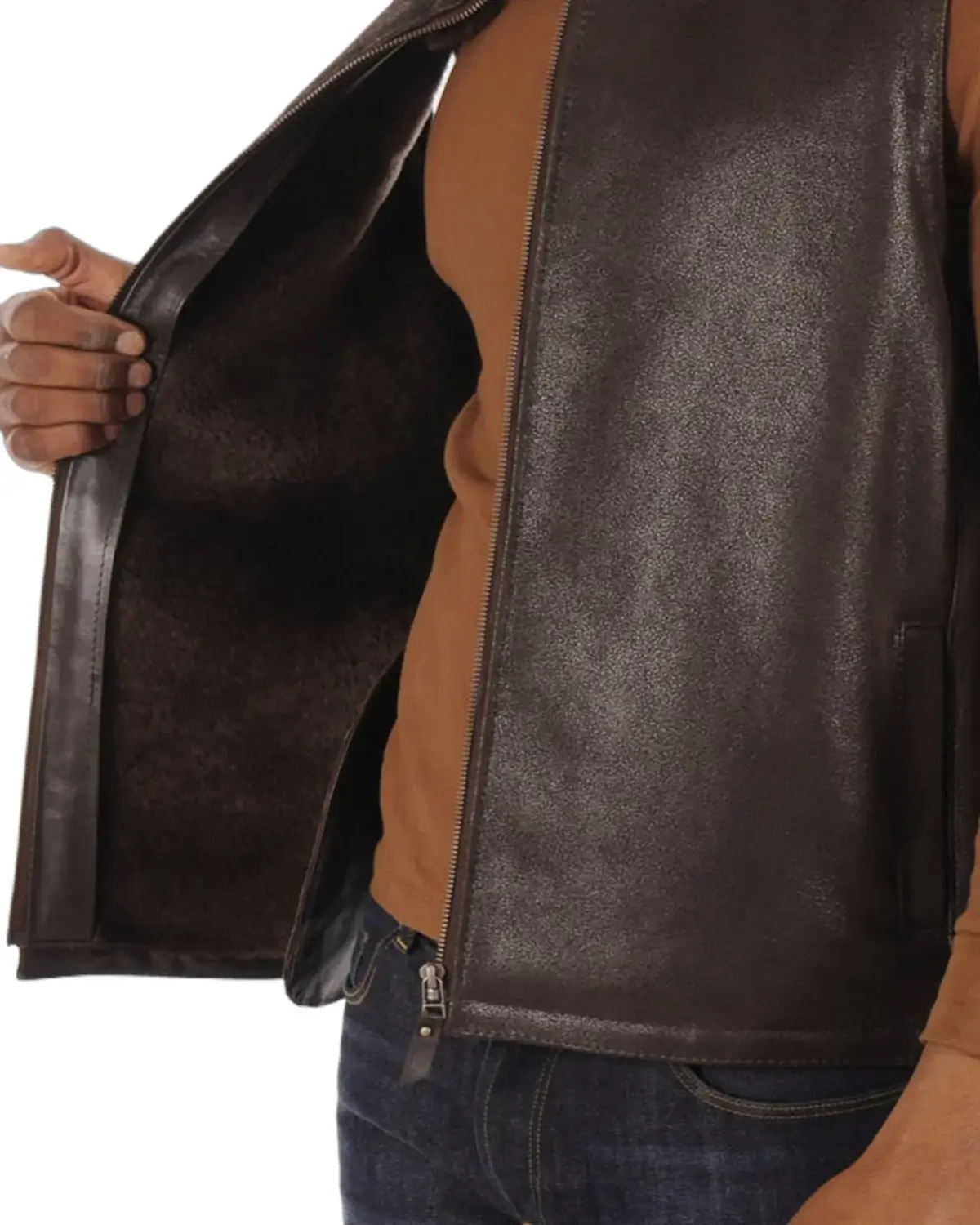 Mens Brown Real Shearling Leather Vest | Elite Jacket