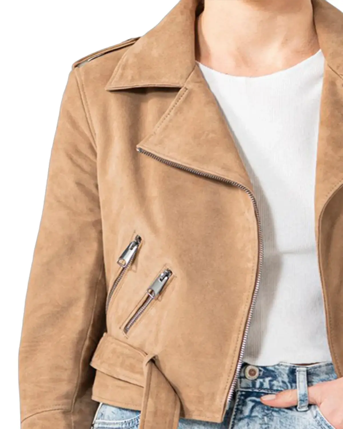 Womens Camel Suede Biker Leather Jacket | Elite Jacket