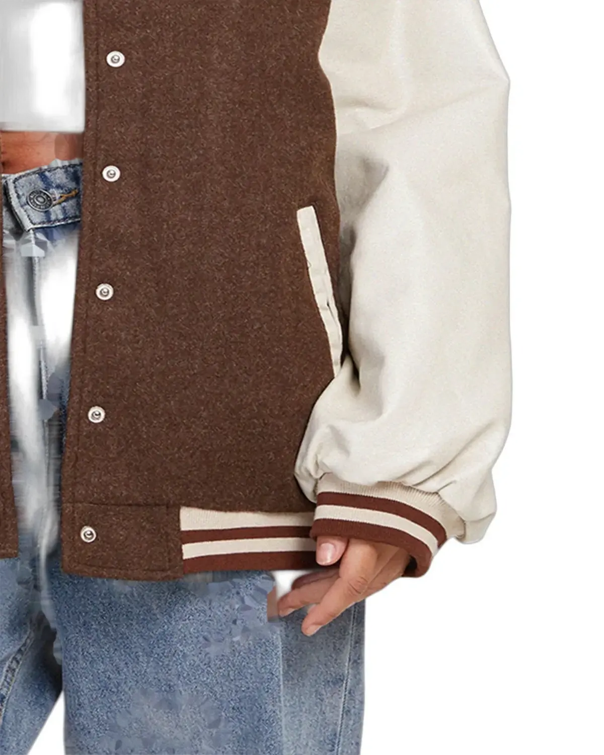 Womens Brown and White Oversized Varsity Jacket | Elite Jacket