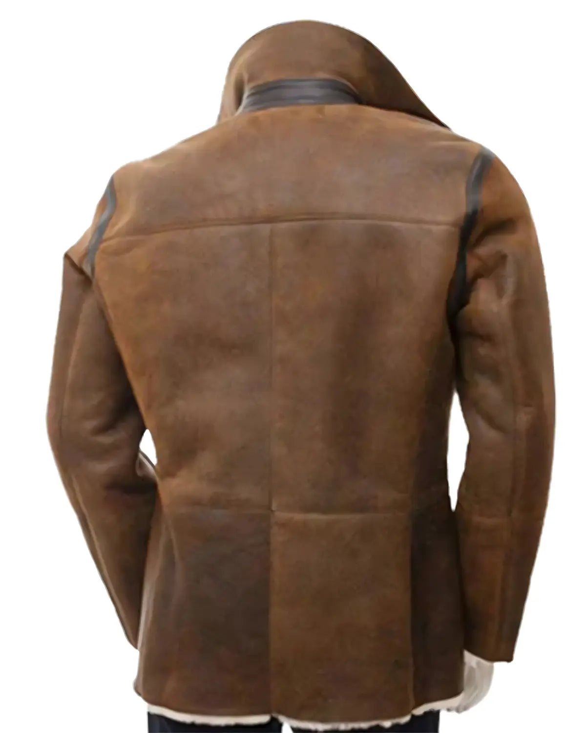 Double Breasted Fur Shearling Distressed Brown Leather Coat