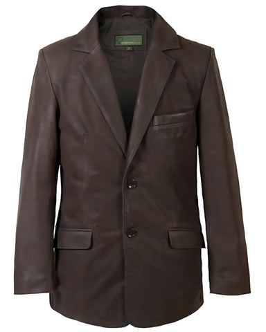 Mens Dark Brown Two Button Nubuck Motorcycle Leather Blazer