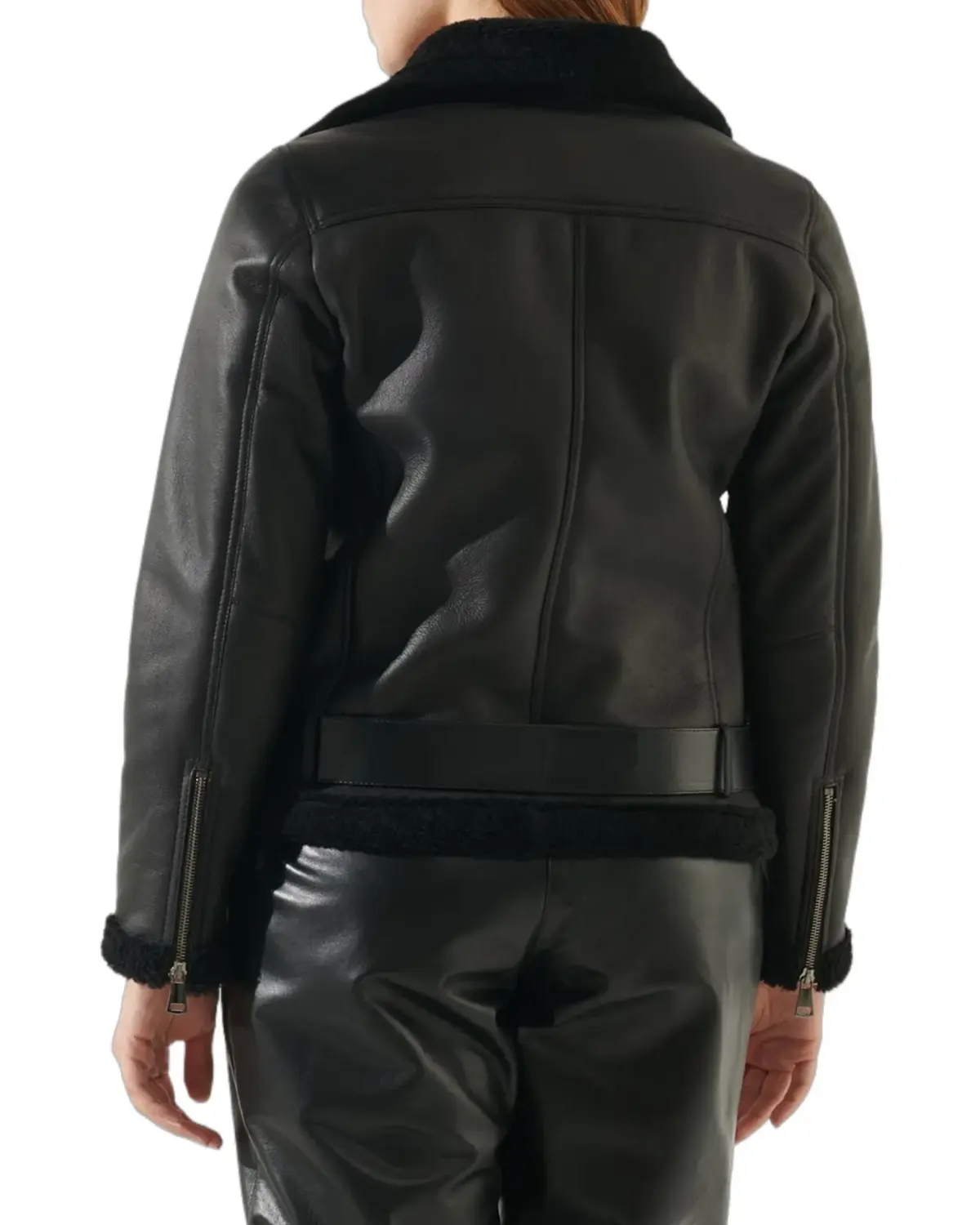 Womens Casual Black Shearling Leather Jacket