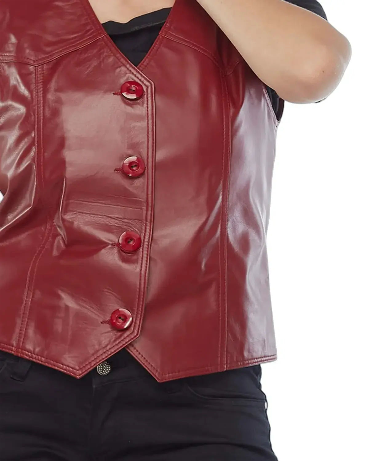 Womens Bright Red Biker Leather Vest | Elite Jacket