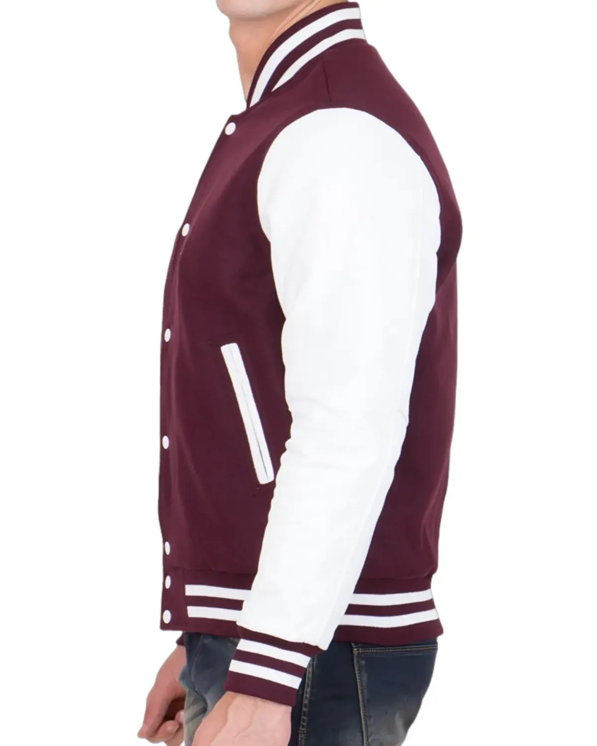 Mens Maroon and White Varsity Jacket | Elite Jacket