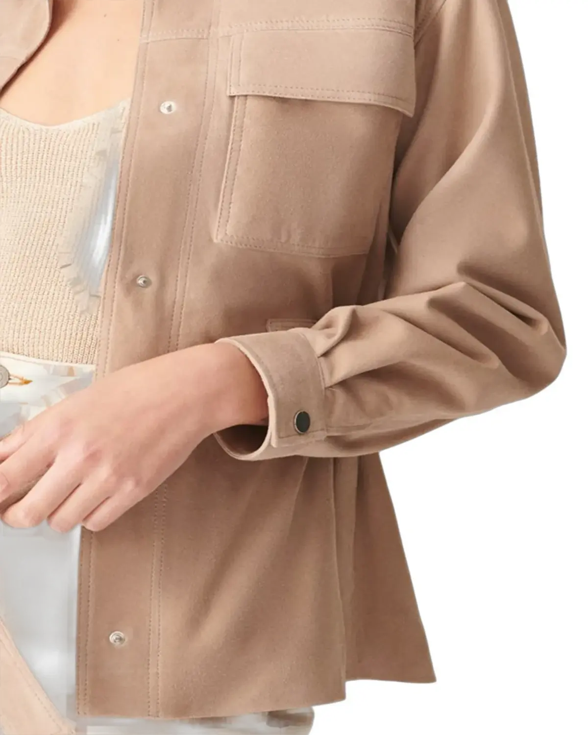 Womens Long Length Suede Beige Leather Jacket