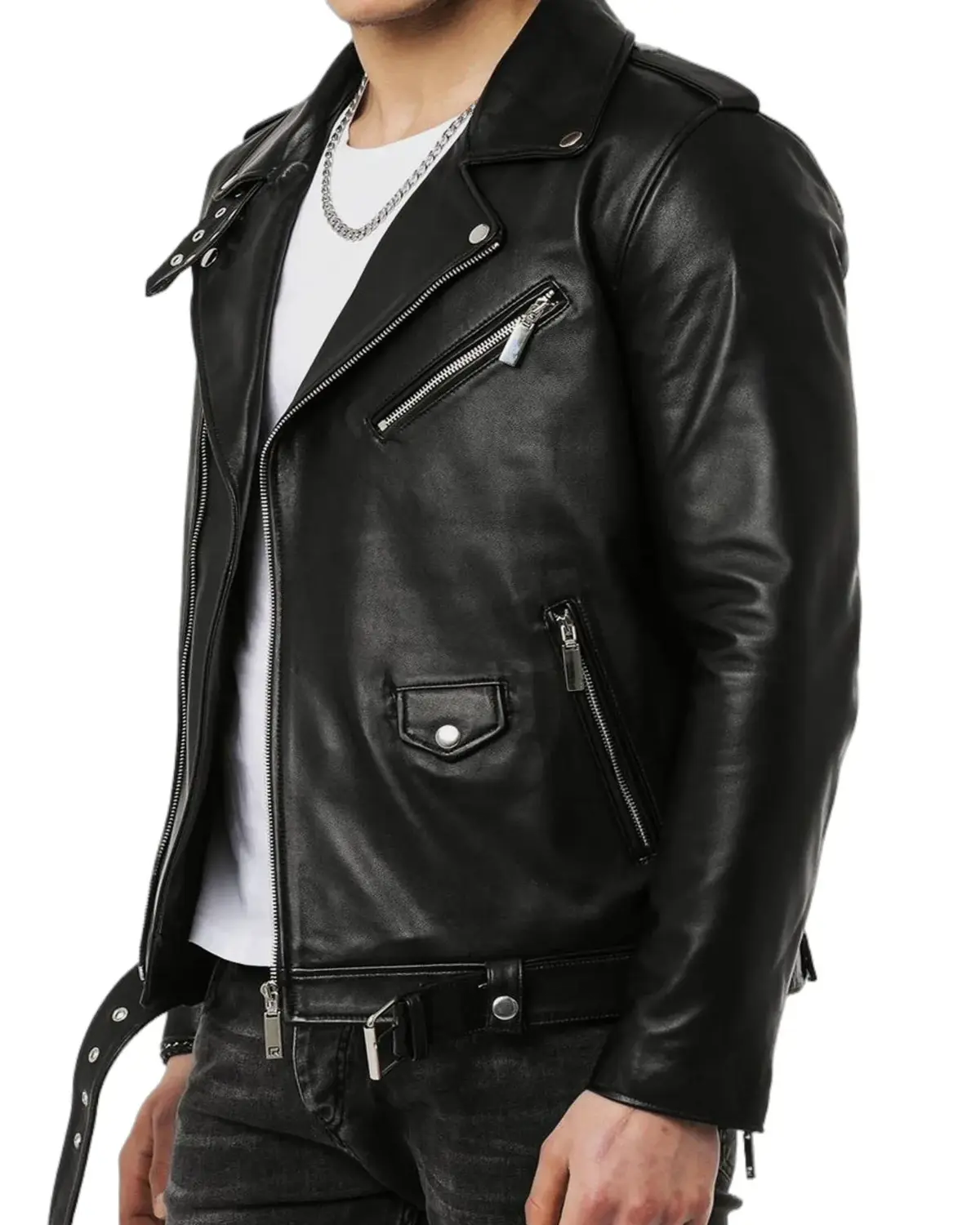 Mens Deep Black Biker Leather Jacket | Elite Jacket