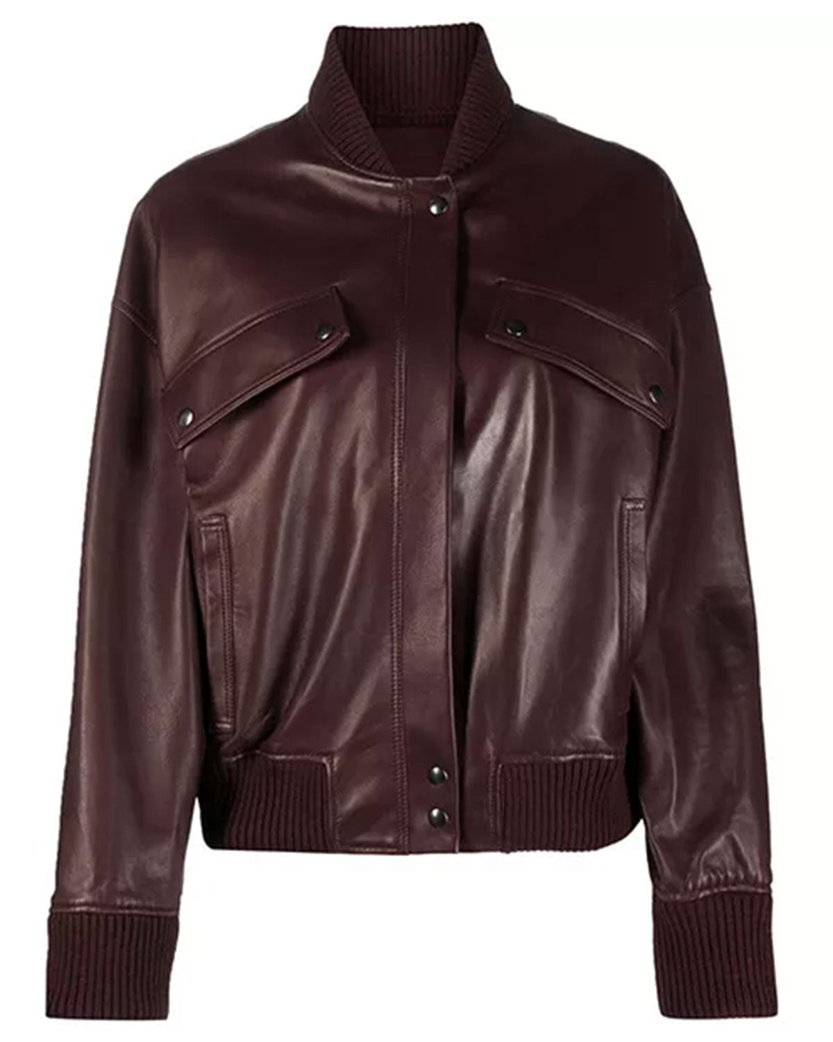 Elite Womens Maroon Leather Bomber Jacket