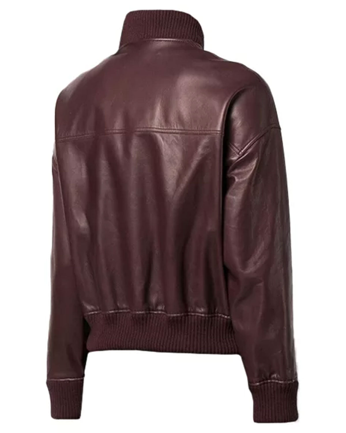 Elite Womens Maroon Leather Bomber Jacket