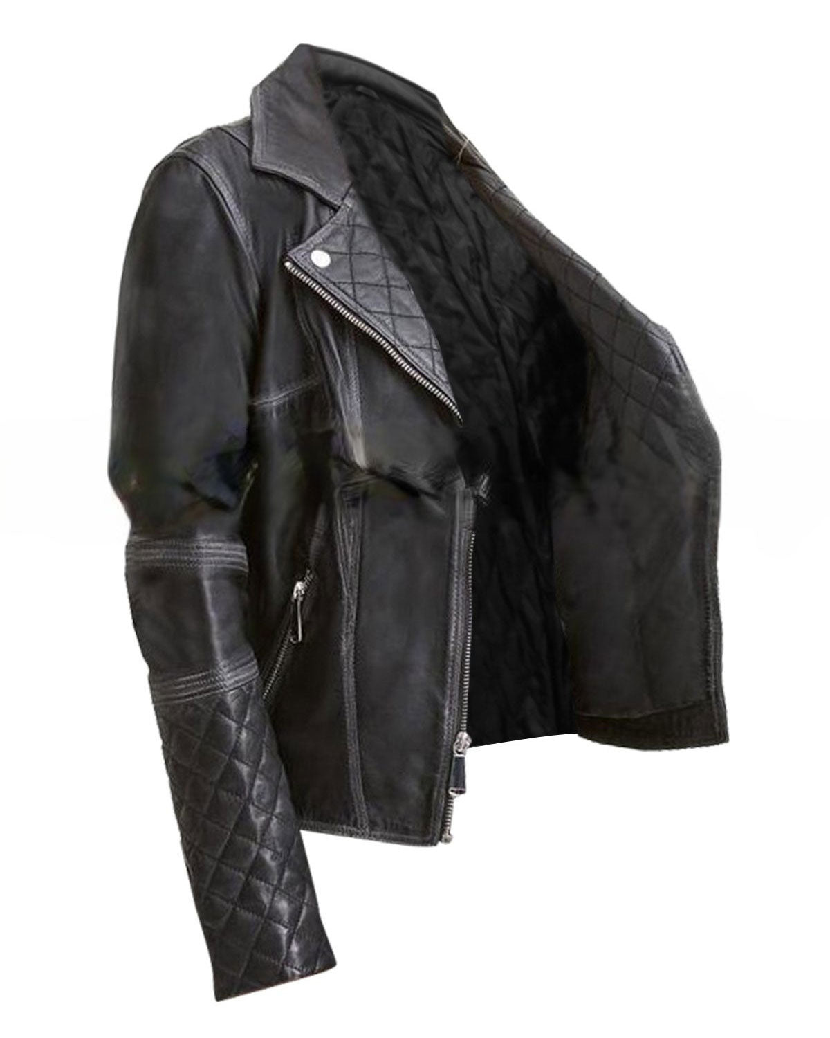 Womens Black Quilted Leather Biker Jacket | Elite Jacket