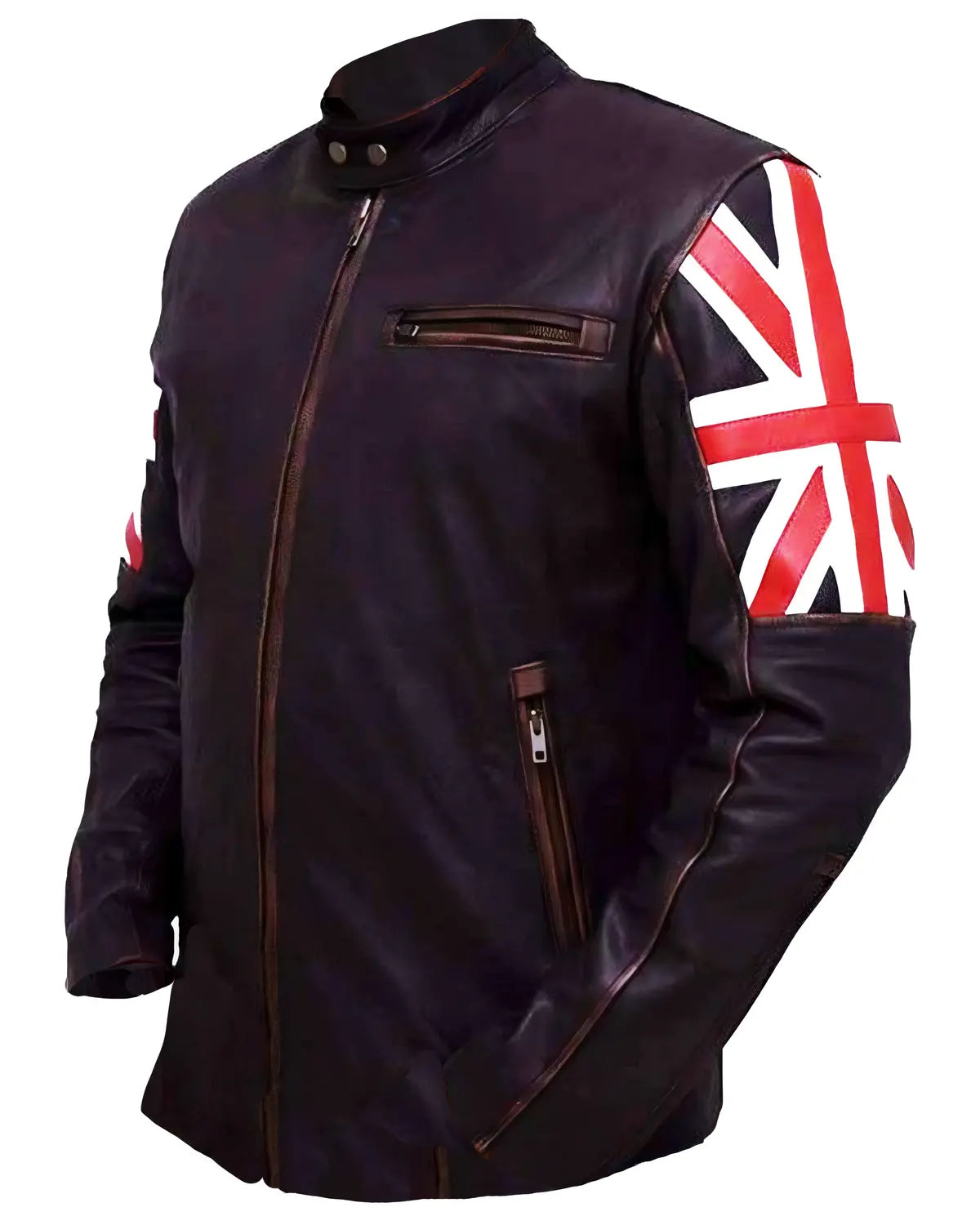 Mens Cafe Racer UK Flag Brown Bomber Jacket | Elite Jacket