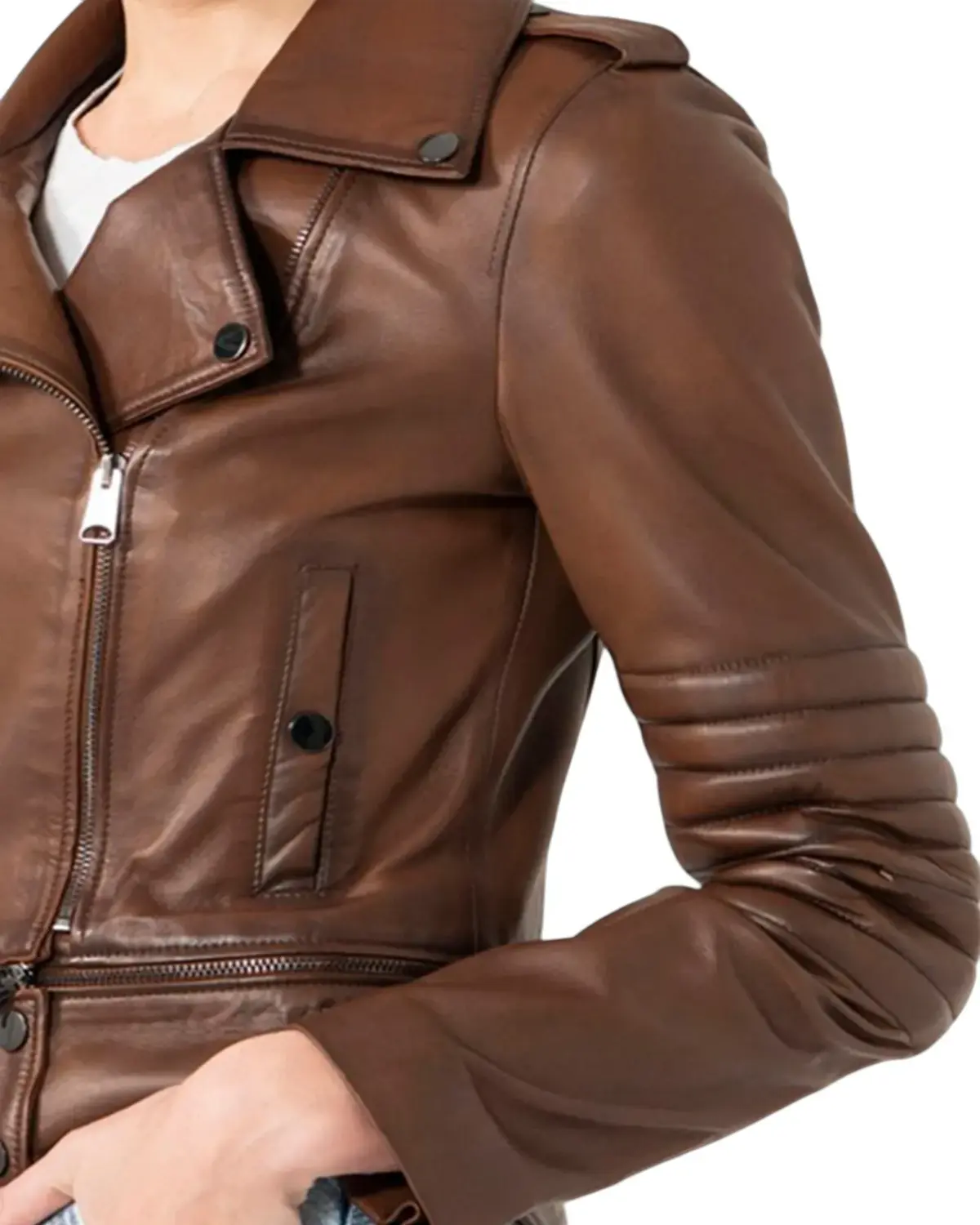 Womens Fitted Brown Biker Leather Jacket | Elite Jacket