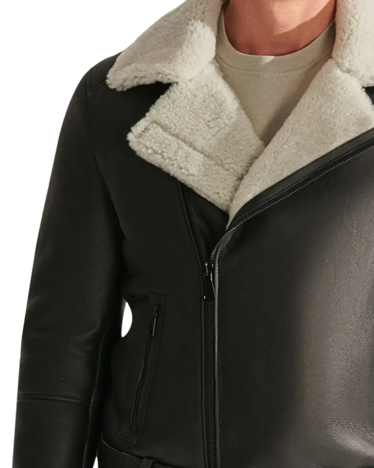 Mens Coal Black Shearling Leather Jacket | Elite Jacket