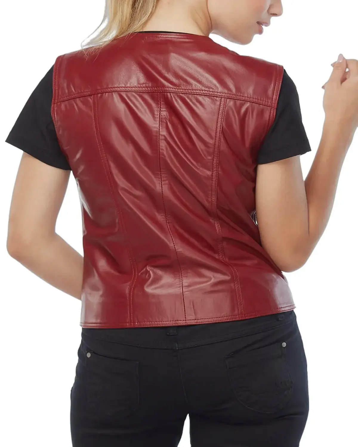 Womens Bright Red Biker Leather Vest | Elite Jacket