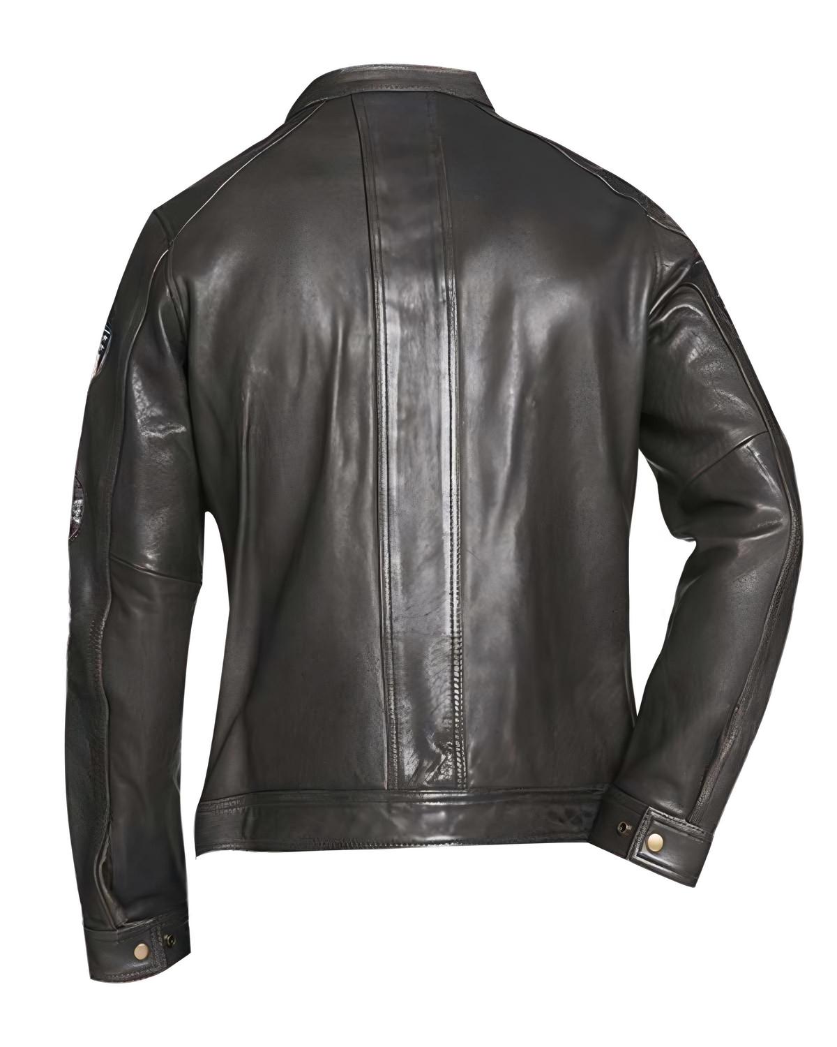 Motorcycle Leather Vintage Embossed Jacket For Mens