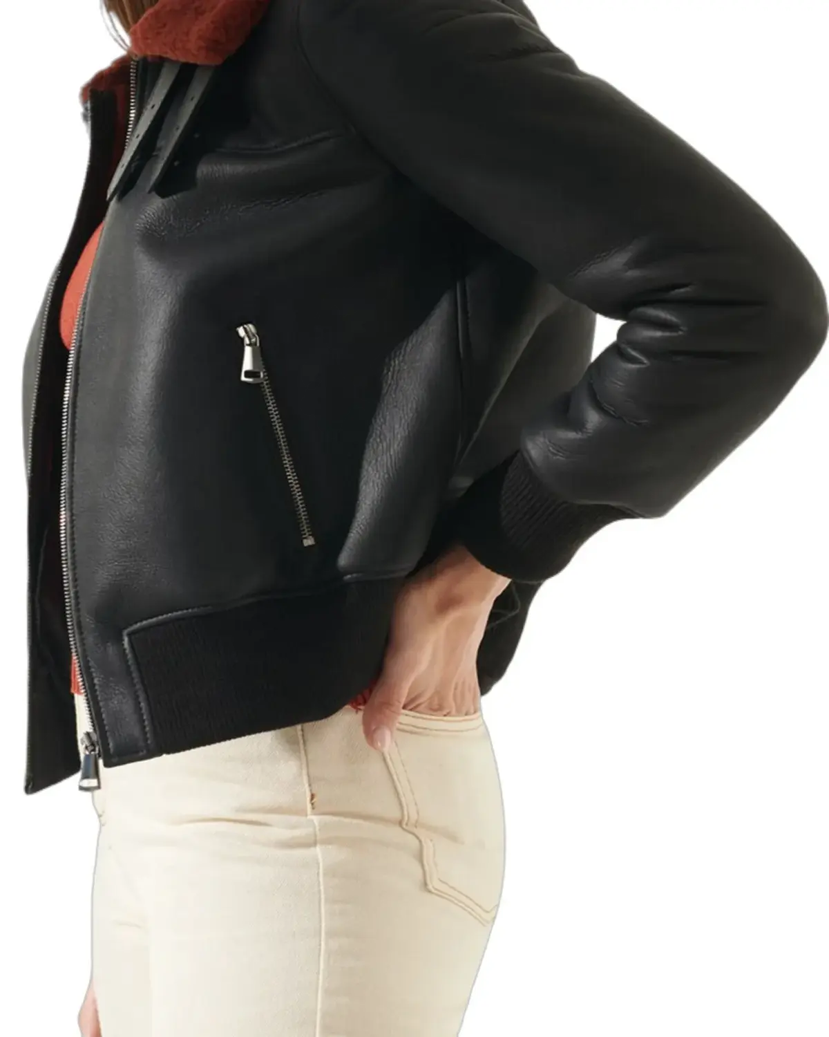 Black Womens Shearling Leather Jacket 