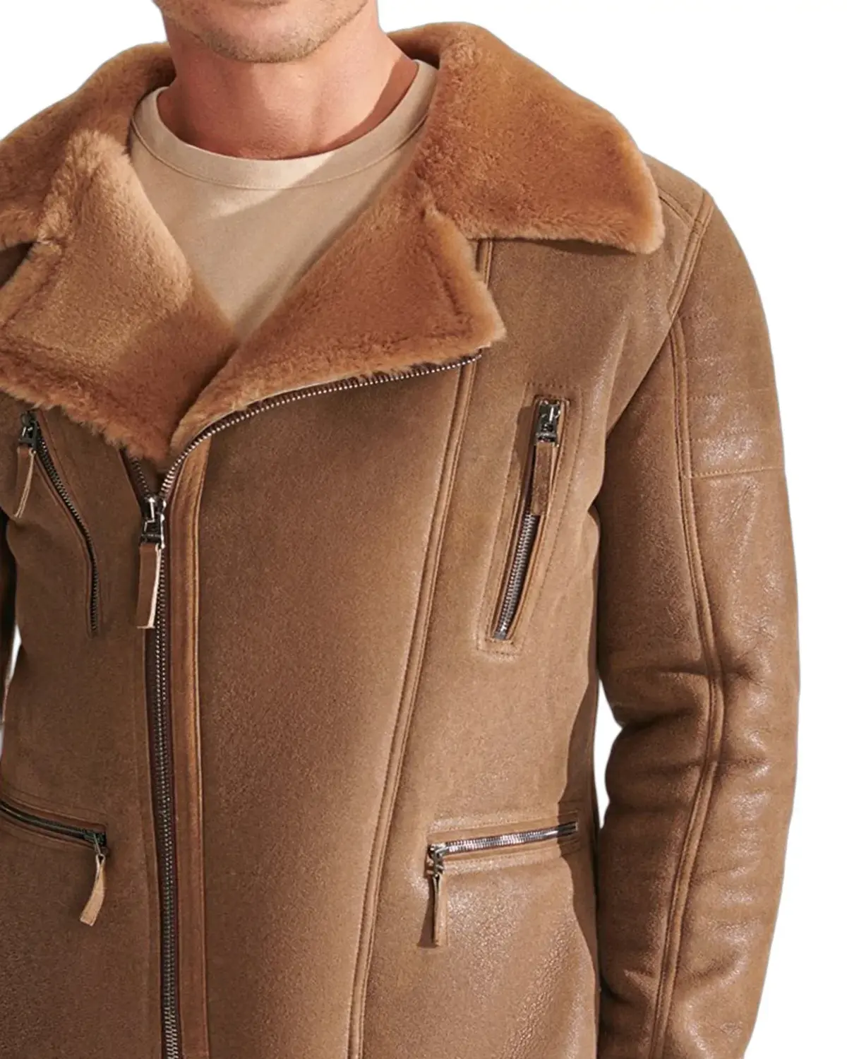 Mens Soft Tan Shearling Leather Jacket | Elite Jacket