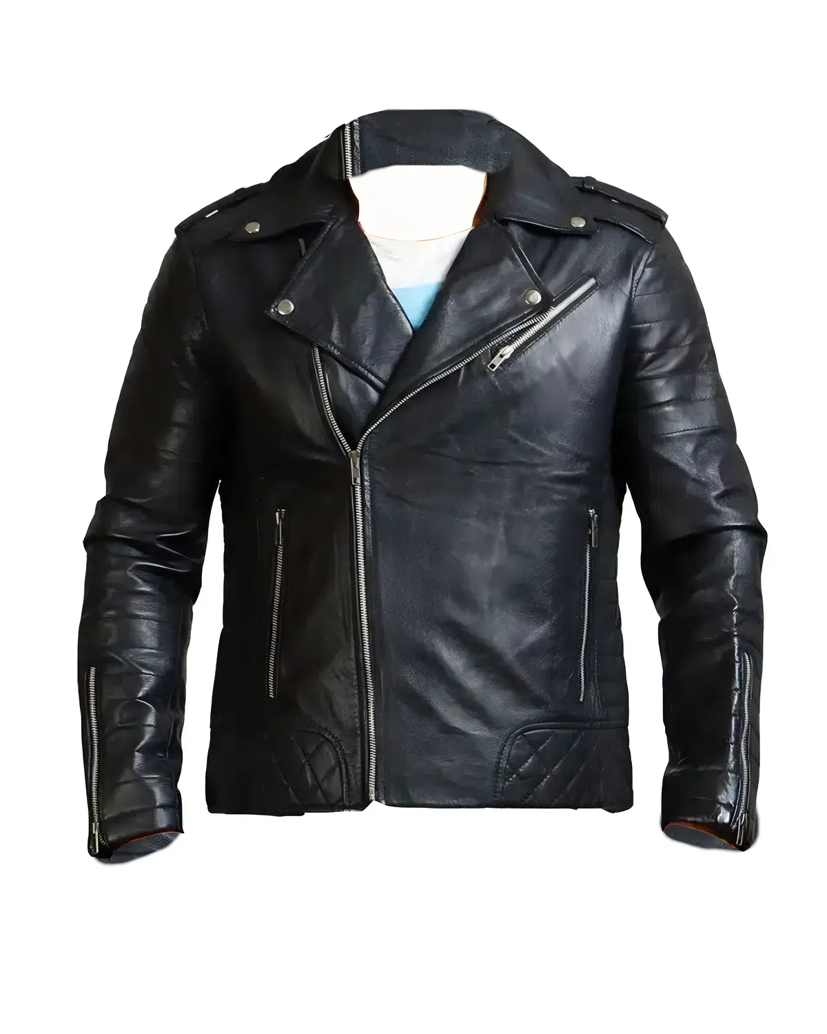 Mens Black Cowhide Leather Biker Jacket | Elite Jacket