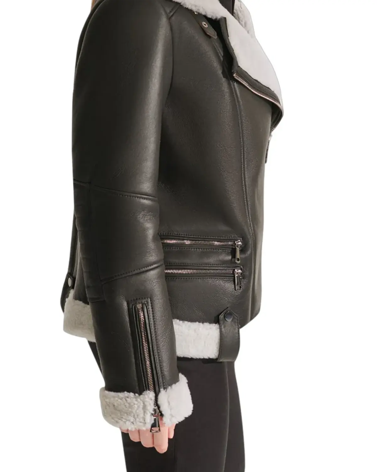 Black Sport Womens Shearling Leather Jacket