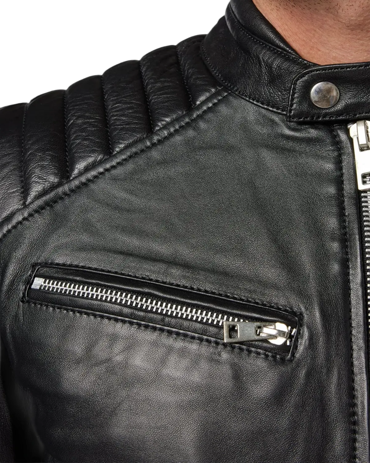 Mens Padded Black Lambskin Leather Jacket | Elite Collection