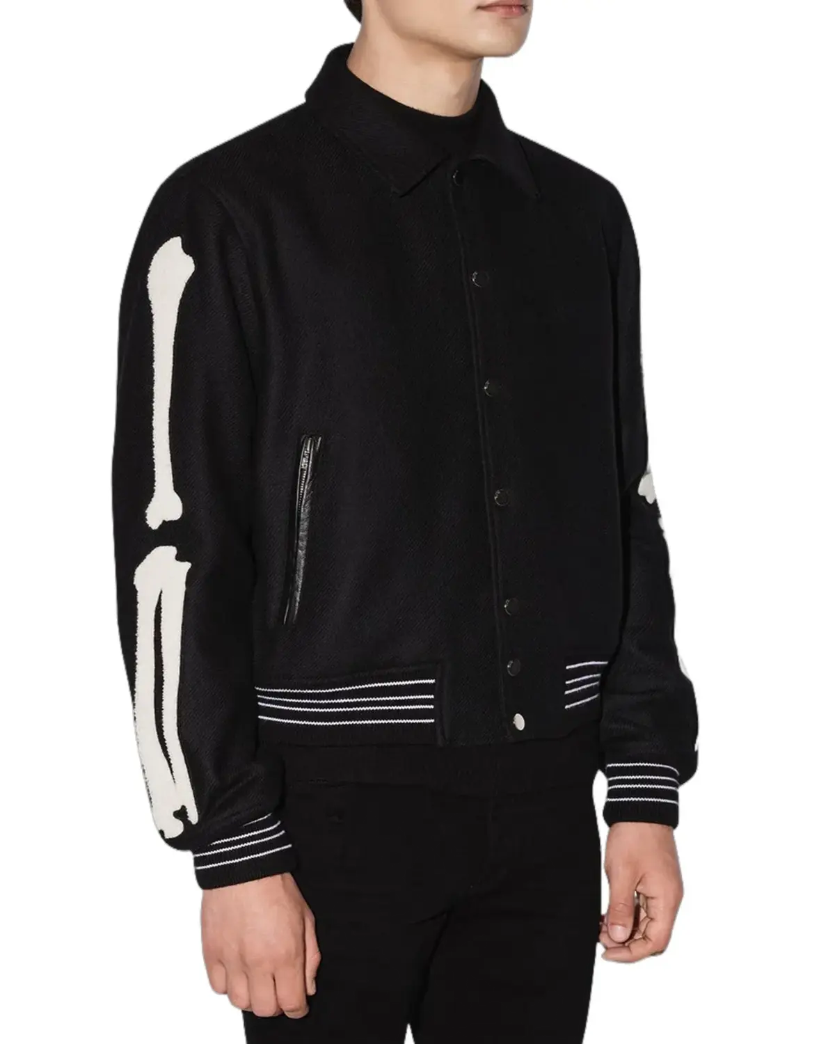 Mens Deep Black Bone Design Varsity Jacket | Elite Jacket