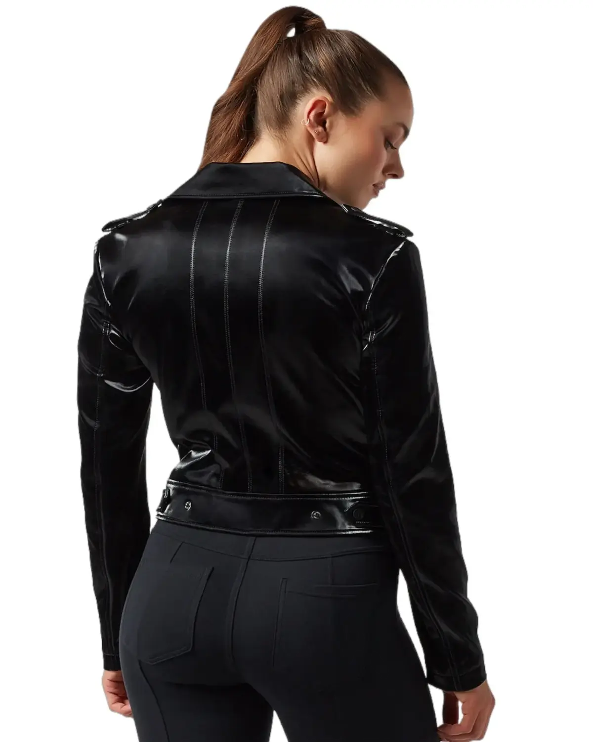 Womens Shiny Black Biker Faux Leather Jacket | Elite Jacket