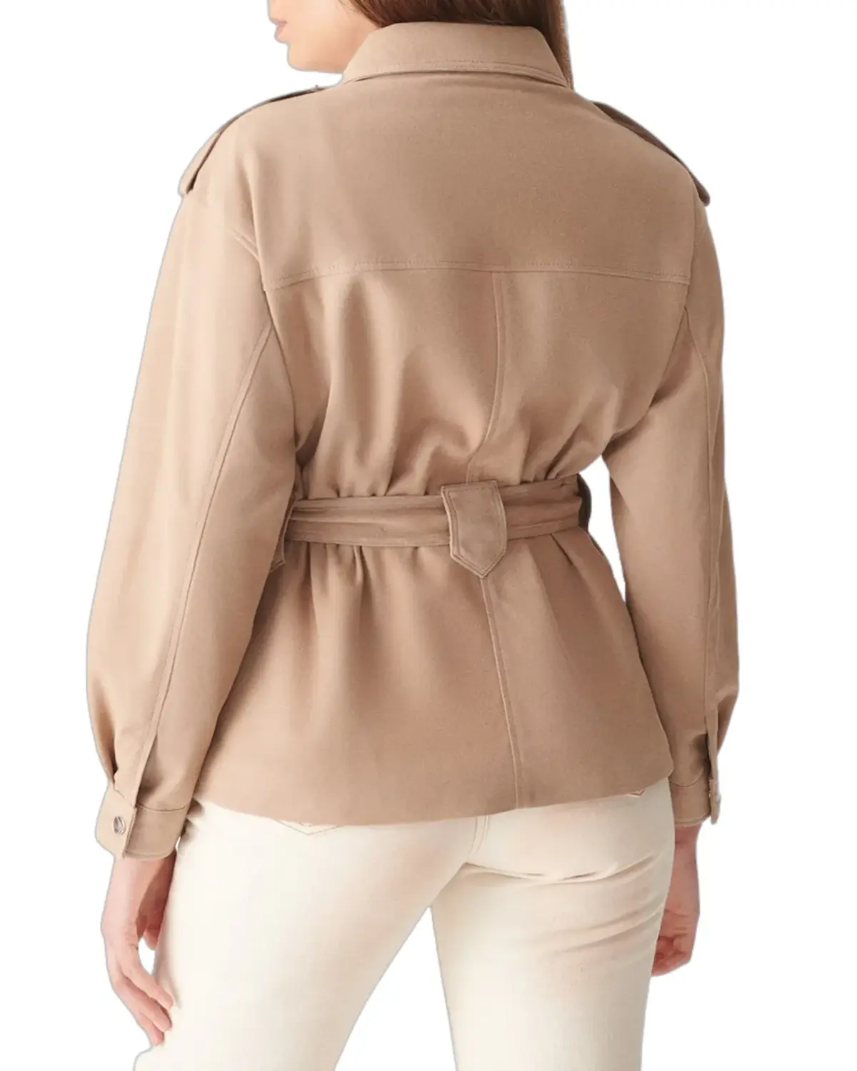 Womens Long Length Suede Beige Leather Jacket