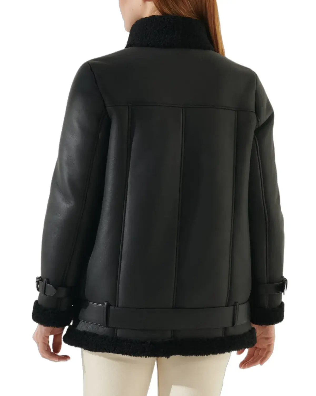 Womens Casual Black Oversized Shearling Leather Jacket