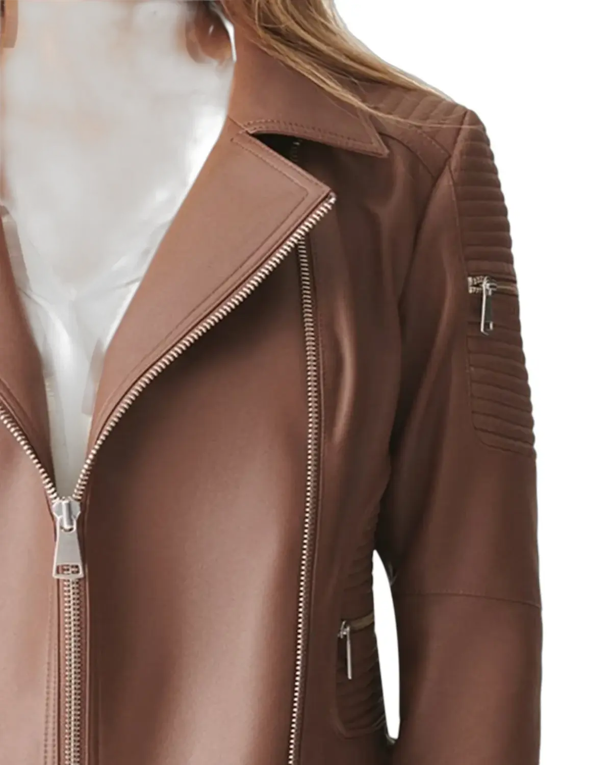 Womens Tan Brown Biker Leather Jacket