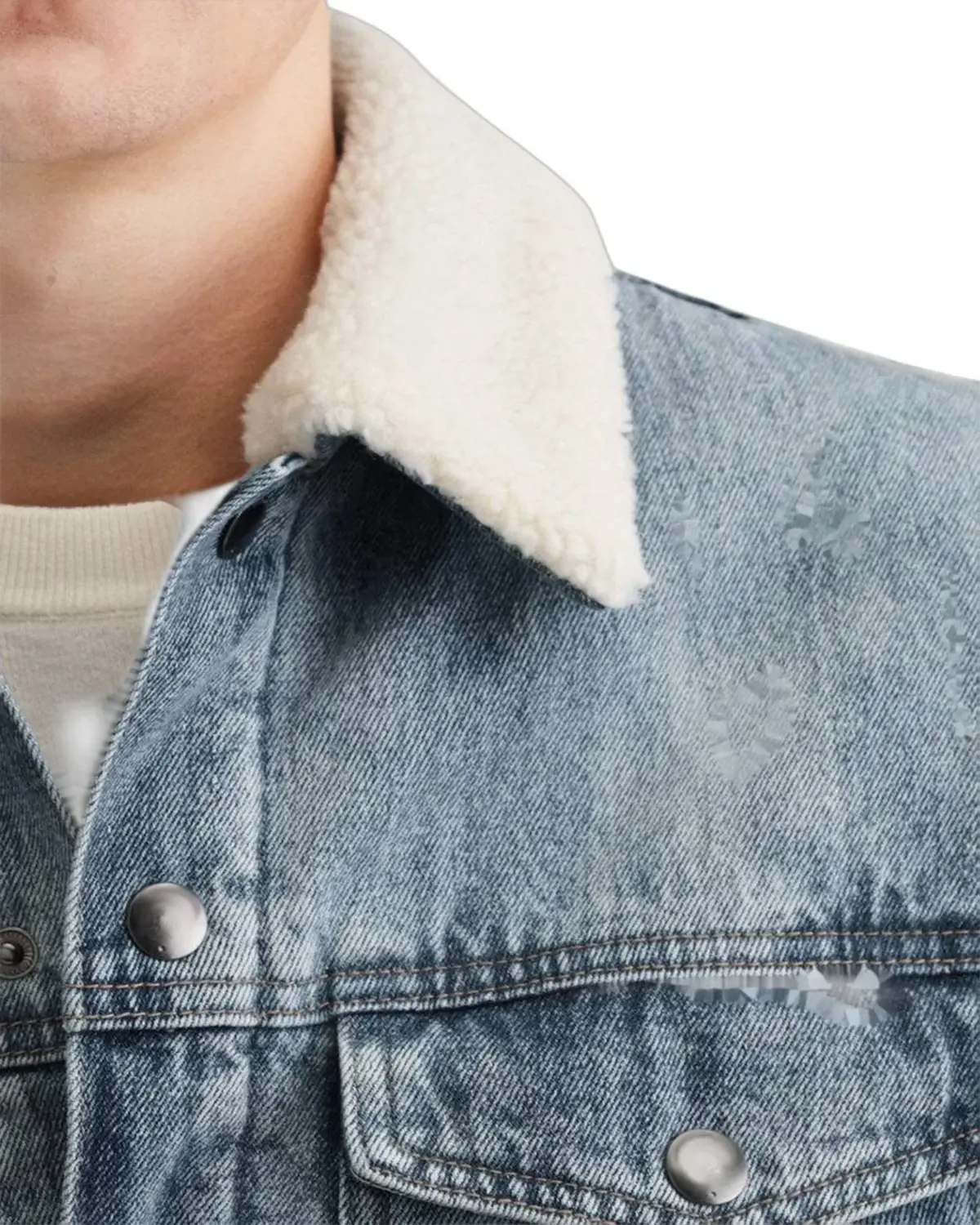 Mens Light Blue Denim Shearling Jacket | Elite Jacket