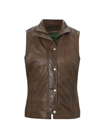 Womens Mid-Brown Leather Gilet | Elite Jacket