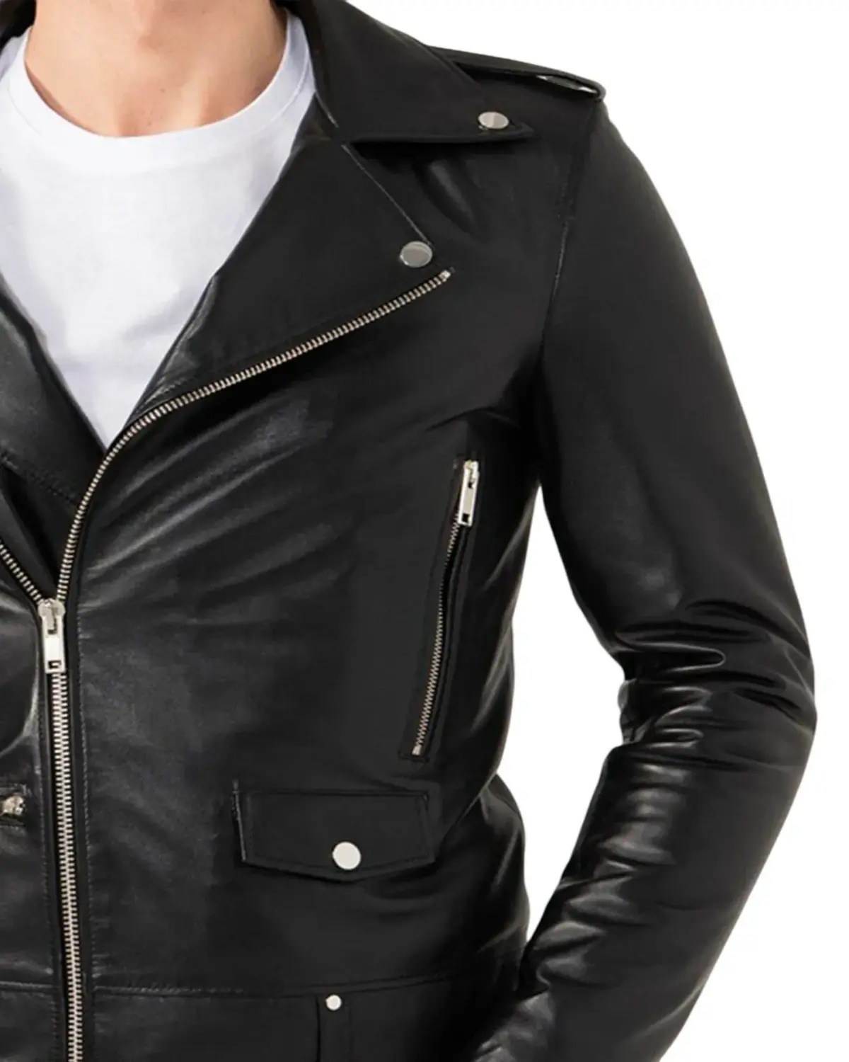 Mens Shiny Black Biker Leather Jacket | Elite Jacket