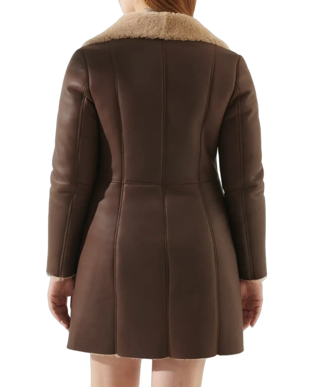 Womens Soft Brown Shearling Leather Coat