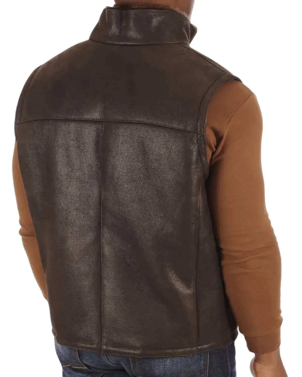 Mens Brown Real Shearling Leather Vest | Elite Jacket