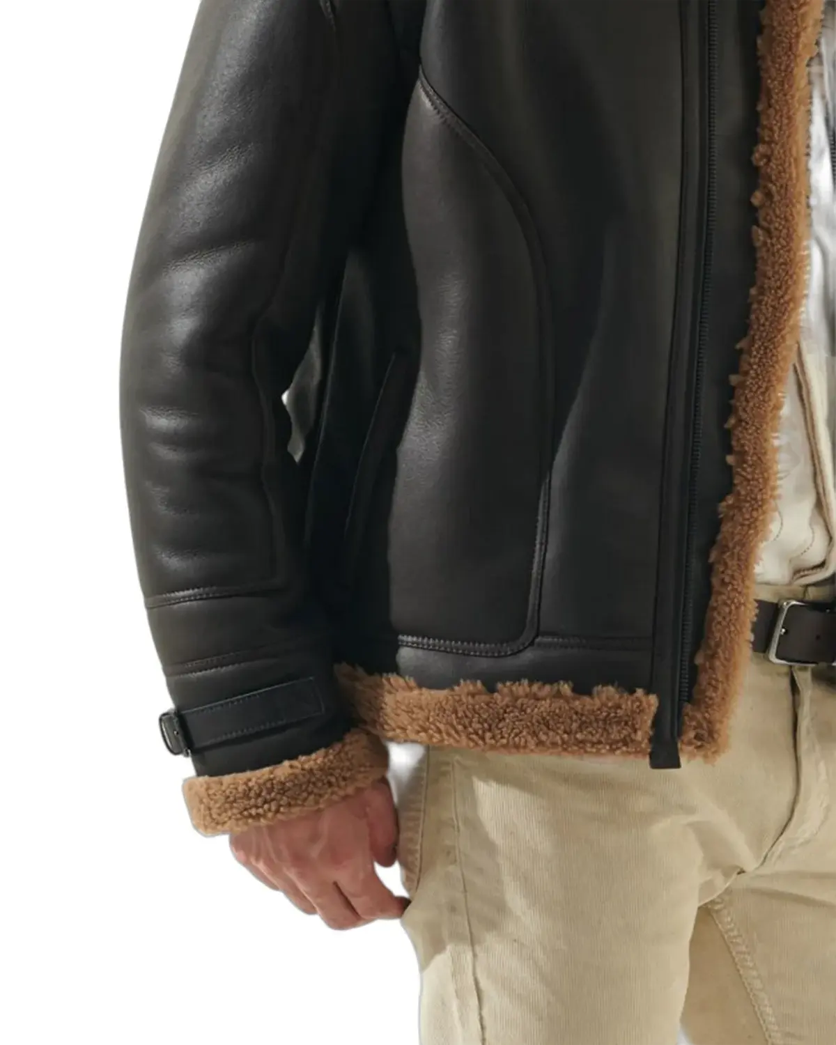 Mens Pitch Black Shearling Leather Jacket | Elite Jacket