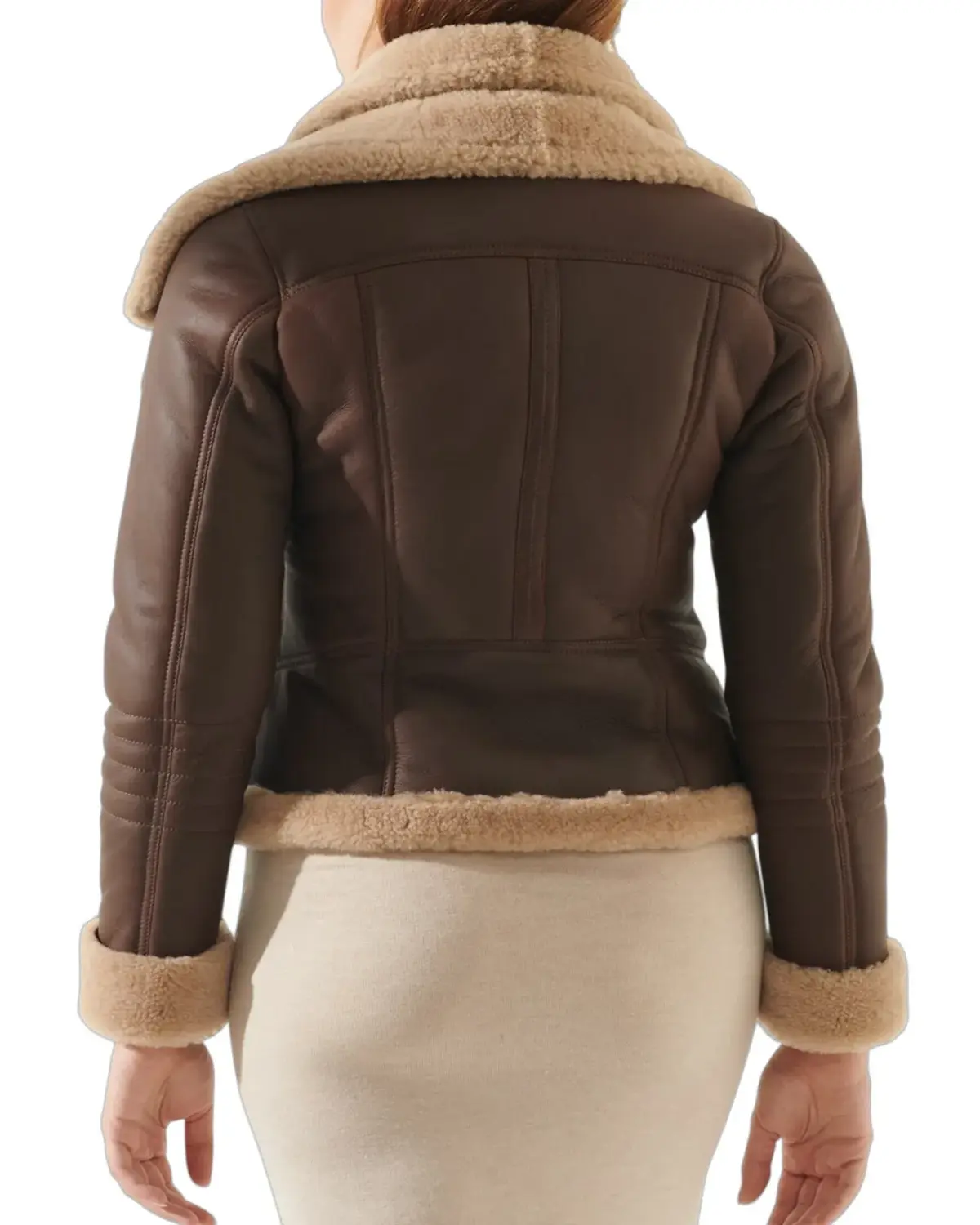 Womens Brown Double Collar Shearling Leather Jacket