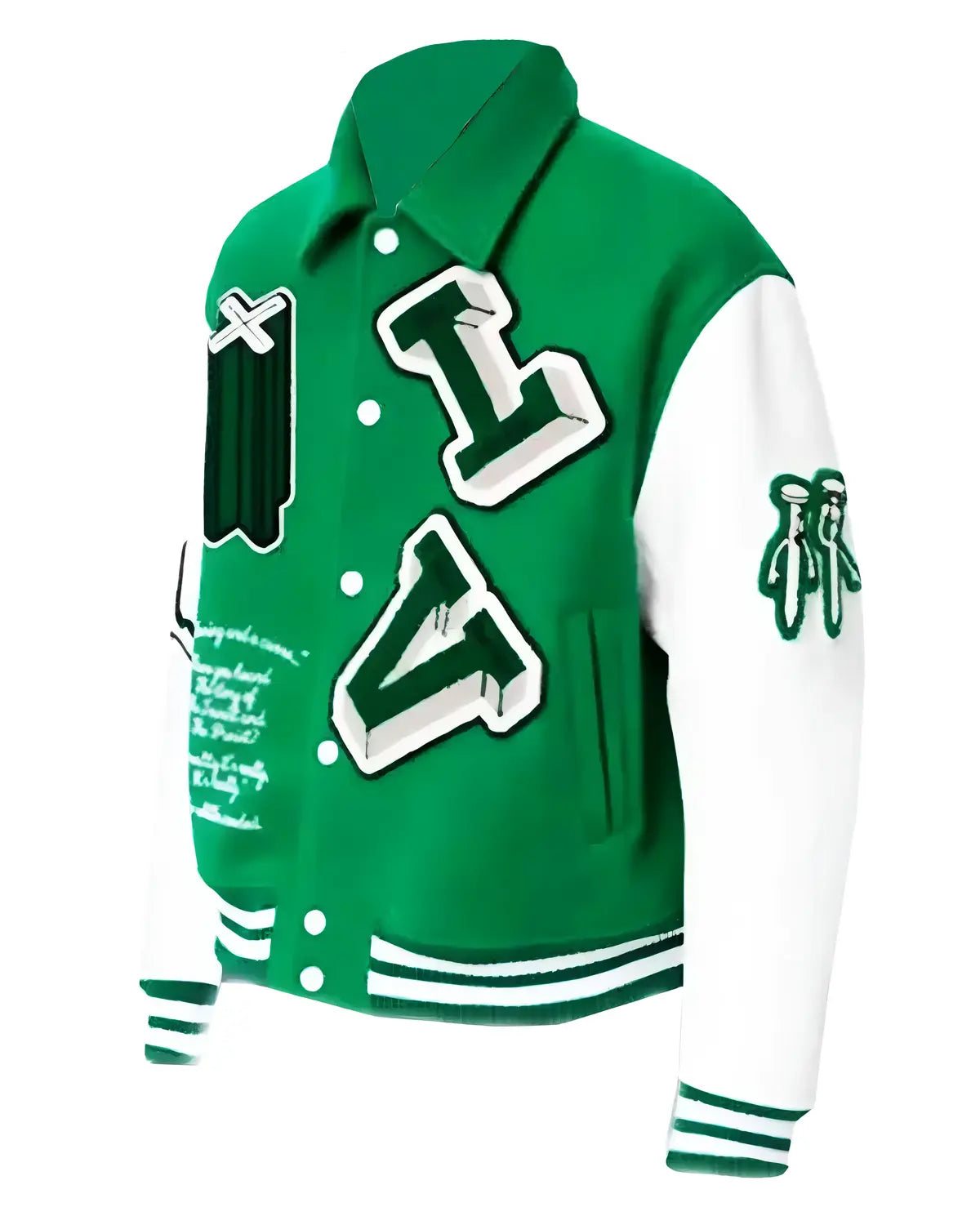 Mens Louis Vuitton Green Varsity Leather Jacket | Elite Jacket