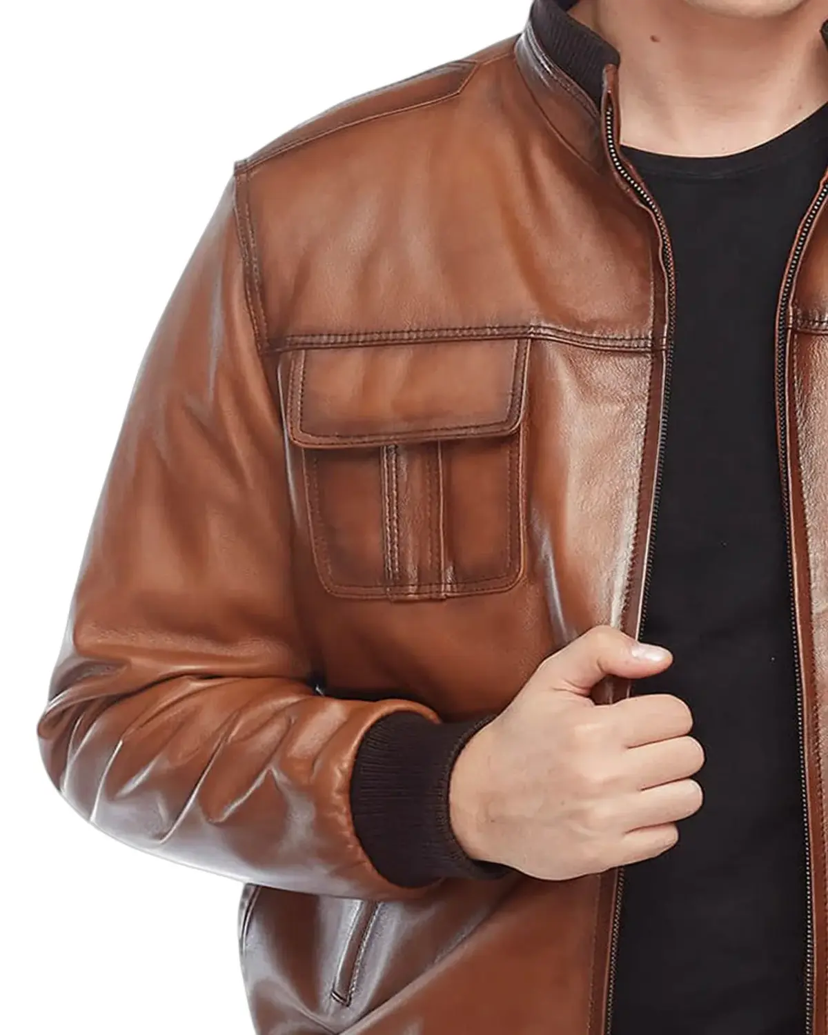 Mens Tan Classic Bomber Leather Jacket | Elite Jacket