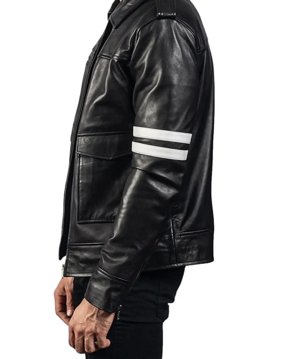 Mens Authentic Black & White Biker Leather Jacket