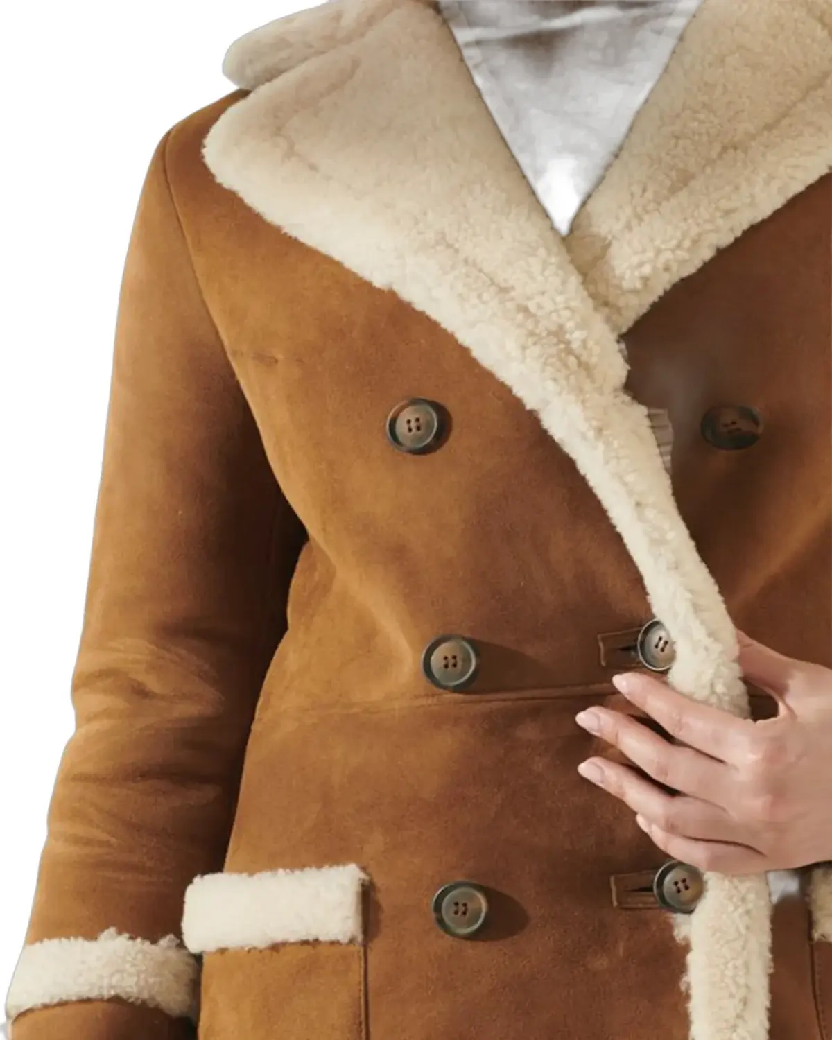 Womens Casual Tan Shearling Leather Coat | Elite Jacket