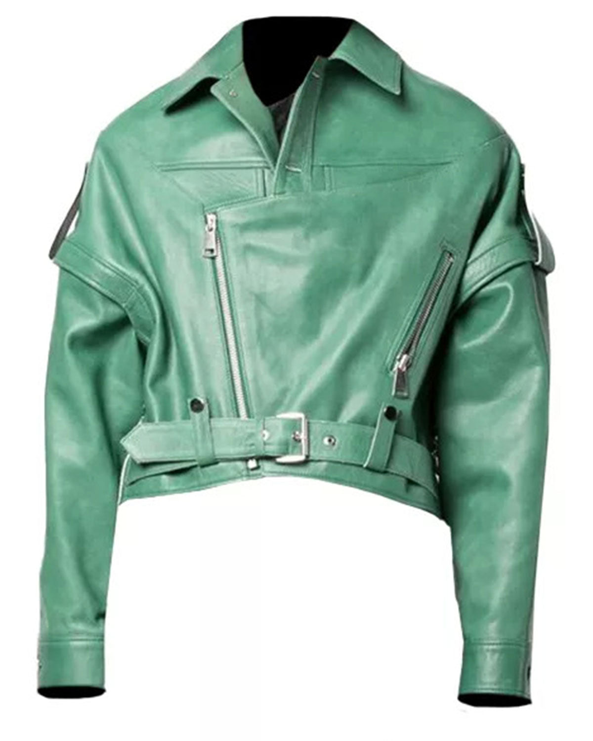 Womens Green Leather Short Biker Jacket | Elite Jacket