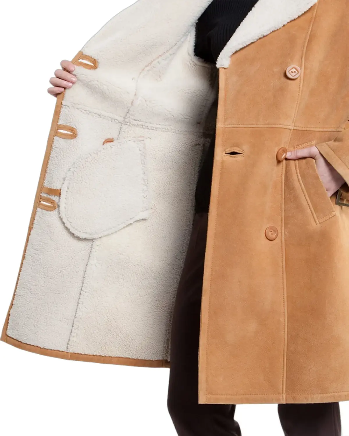 Womens Bright Tan Shearling Leather Coat | Elite Jacket