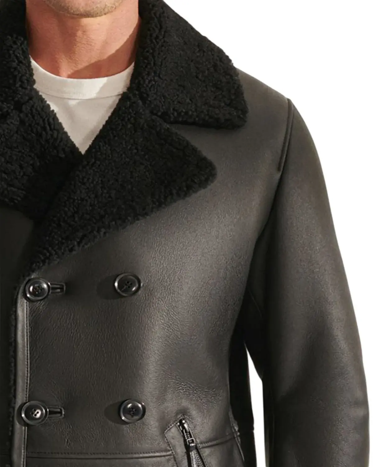 Mens Charcoal Black Shearling Leather Jacket | Elite