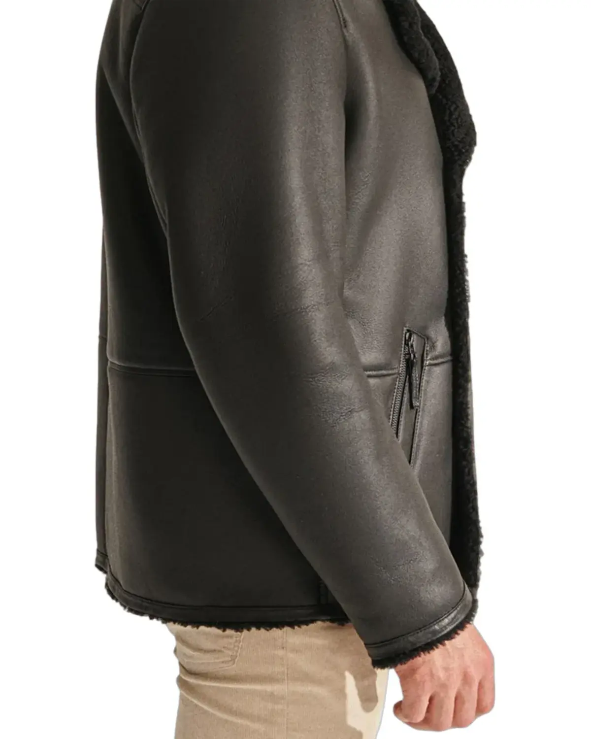 Mens Charcoal Black Shearling Leather Jacket | Elite