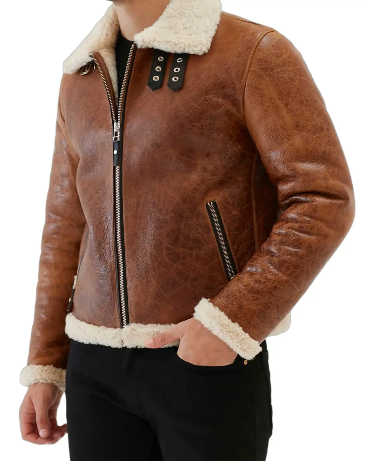 Mens Distressed Brown Shearling Jacket | Elite Jacket