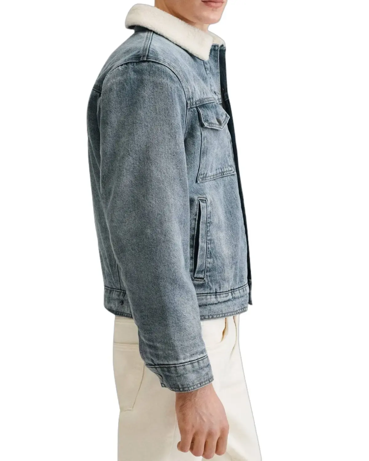 Mens Light Blue Denim Shearling Jacket | Elite Jacket