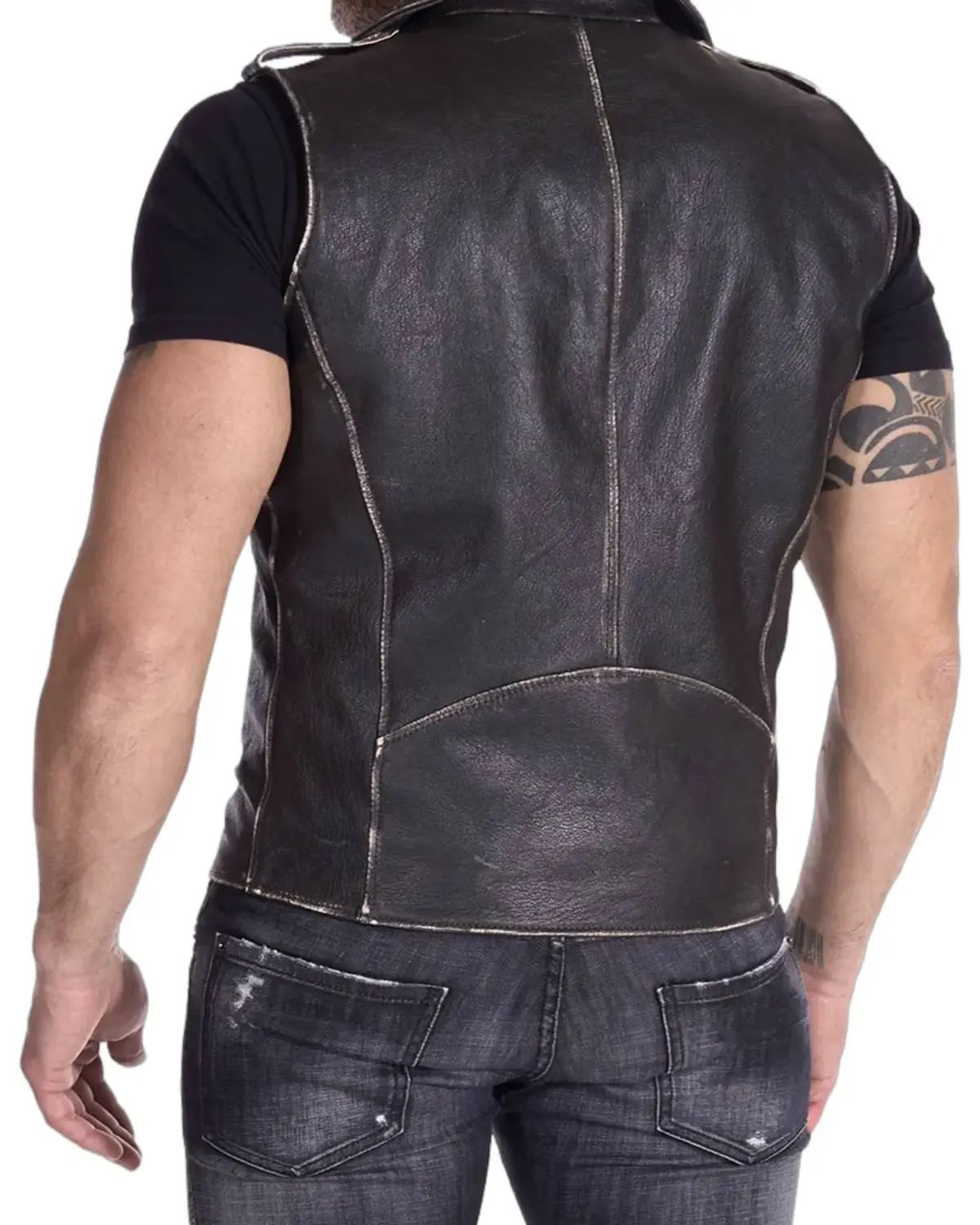 Mens Distressed Biker Leather Vest | Elite Jacket