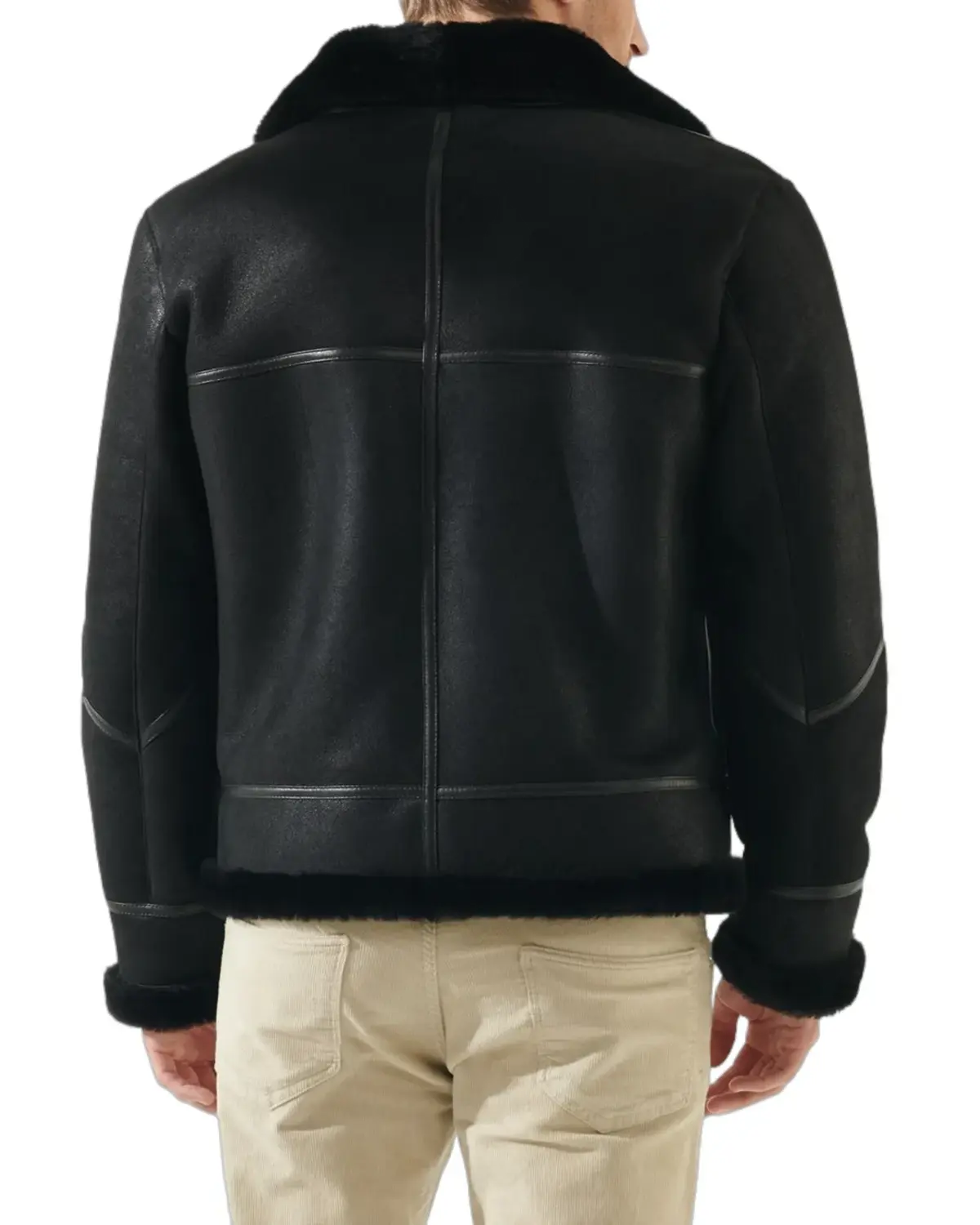 Mens Jet Black Shearling Leather Jacket | Elite Collection